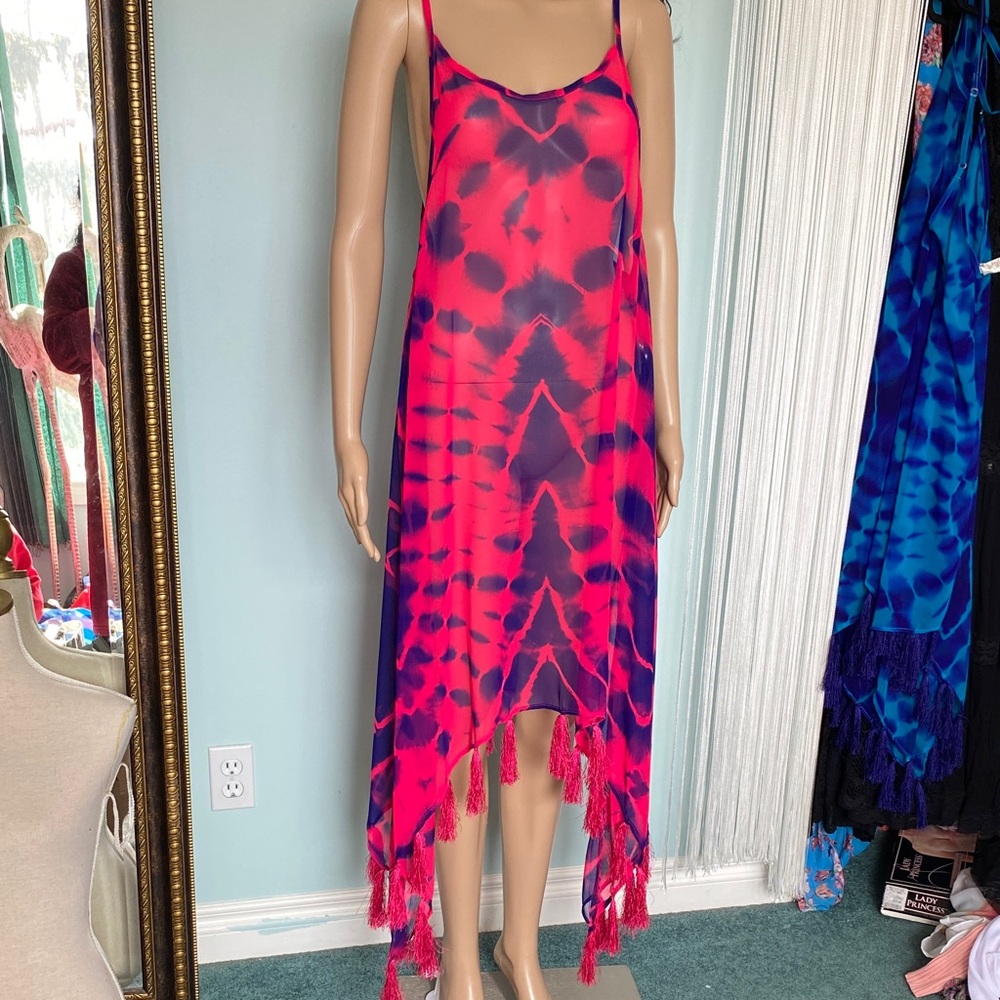 Tie-Dye Semi Sheer Tassel Cover Up Dress NWT